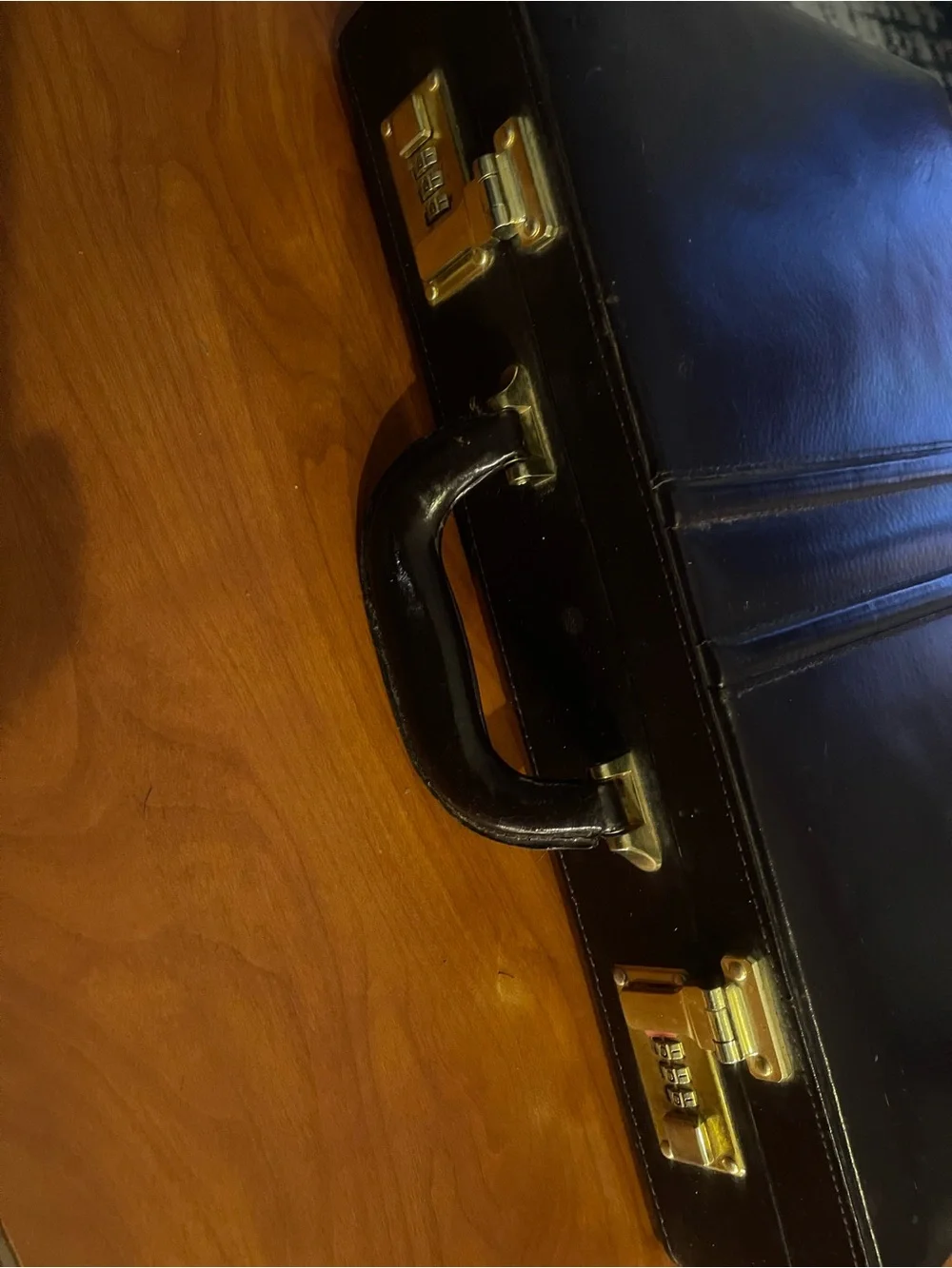 Classic Brown Leather Briefcase with Gold Hardware